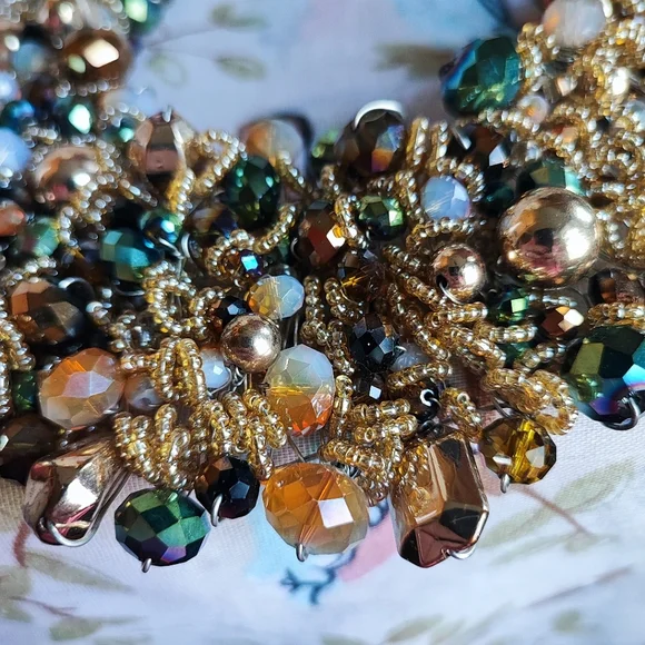 Vintage ALDO Arvane Retired Faceted Glass Beaded Thick Bib Necklace Seed Beads - Picture 9 of 9